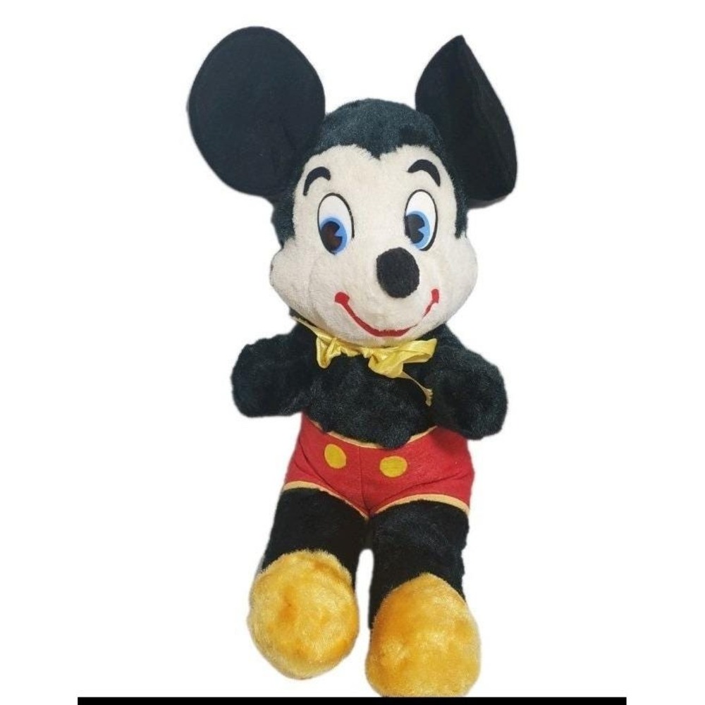 Vintage 50's Walt Disney Mickey Mouse Plush Blue Plastic Eyes Firm Stuffed Doll